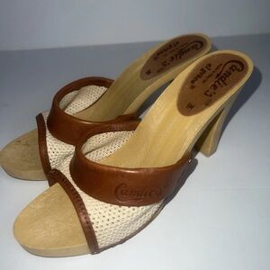 Candie's Brown and Cream Women's Y2K made in Italy wooden block heels 90s sz 9